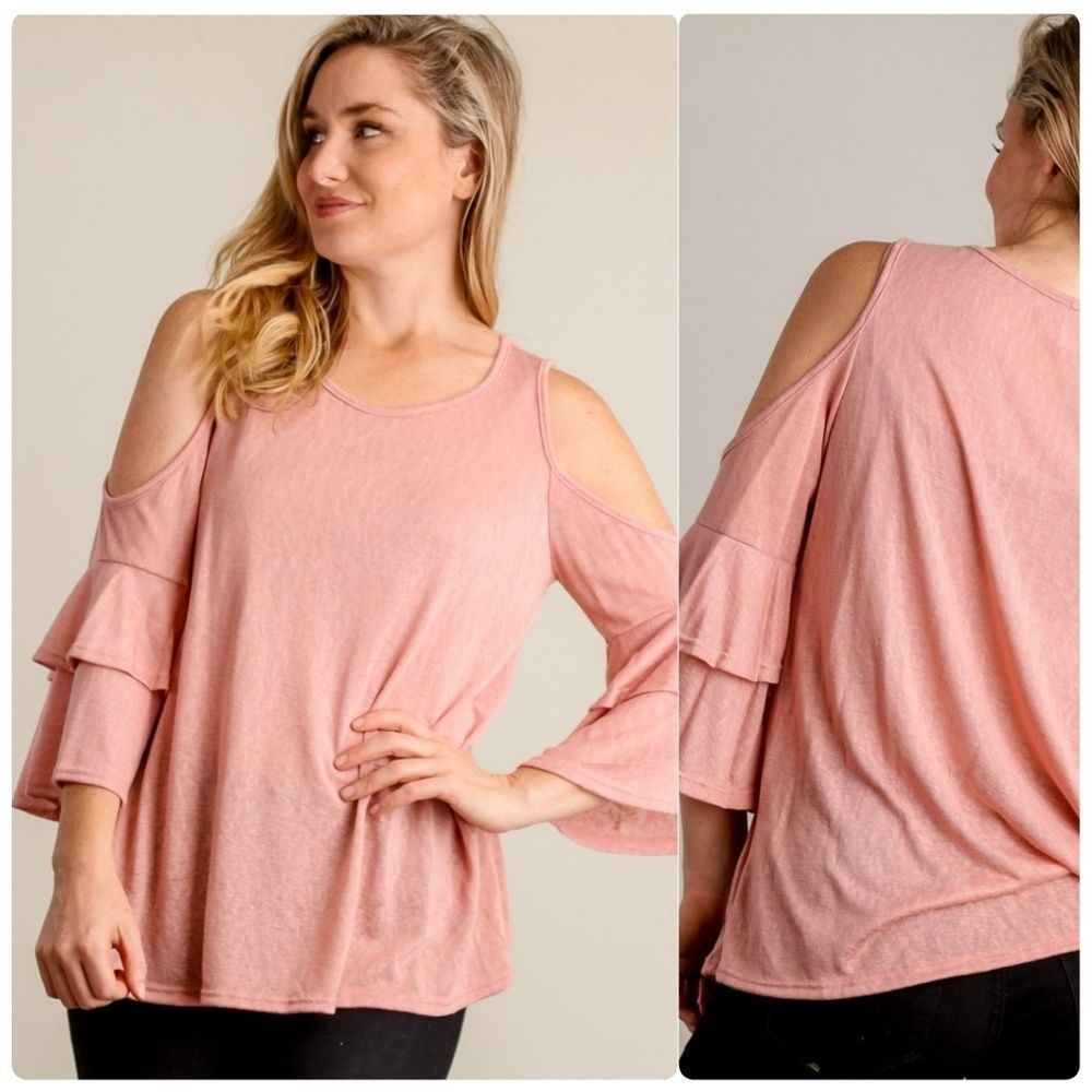 Pink Cold Shoulder Blouse - Picture 2 of 5